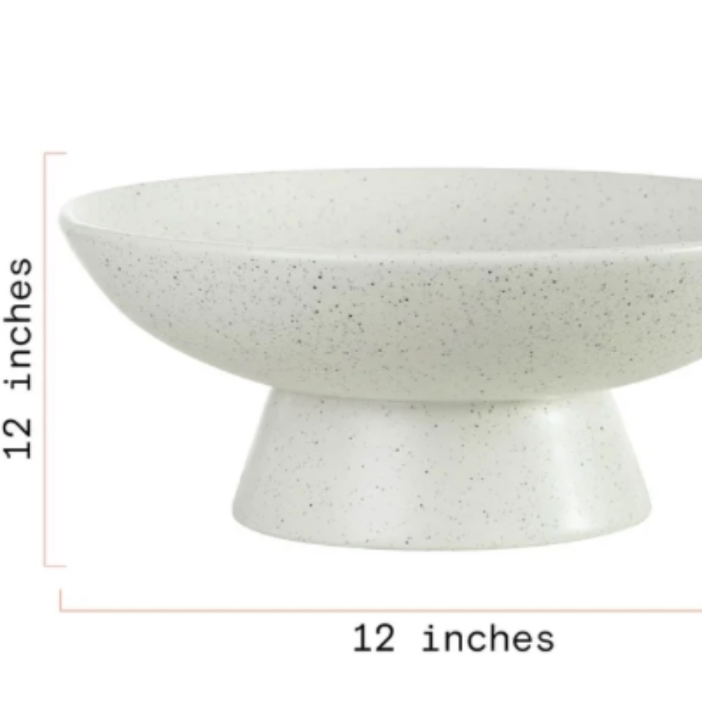 Beautiful 12" Round Speckled White Ceramic Bowl by Drew Barrymore